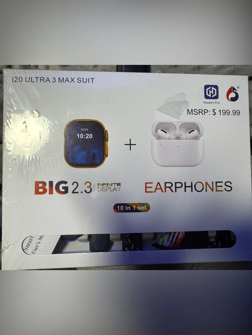 i20 Ultra 3 Max Suit BIG 2.3 Smartwatch and White Earphones Bundle